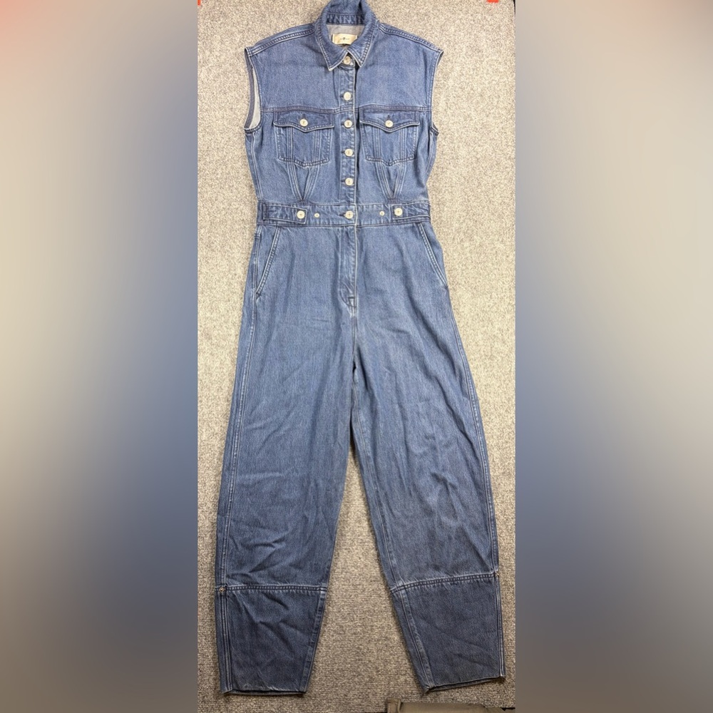 7 For All Mankind Denim Lustre Sleeveless Balloon Jumpsuit Dark Blue Size Small